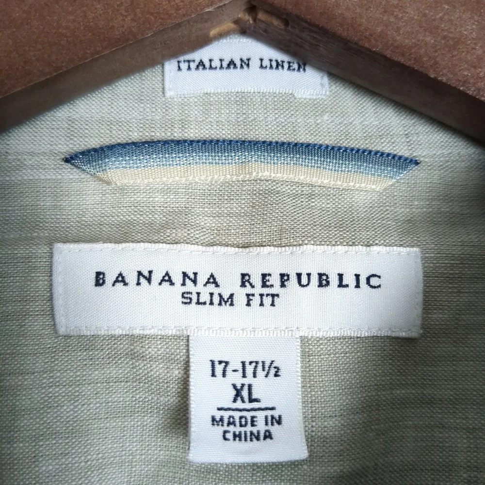Banana Republic Mens XL Slim Fit Italian Linen Short Sleeve Button Up Shirt Tan